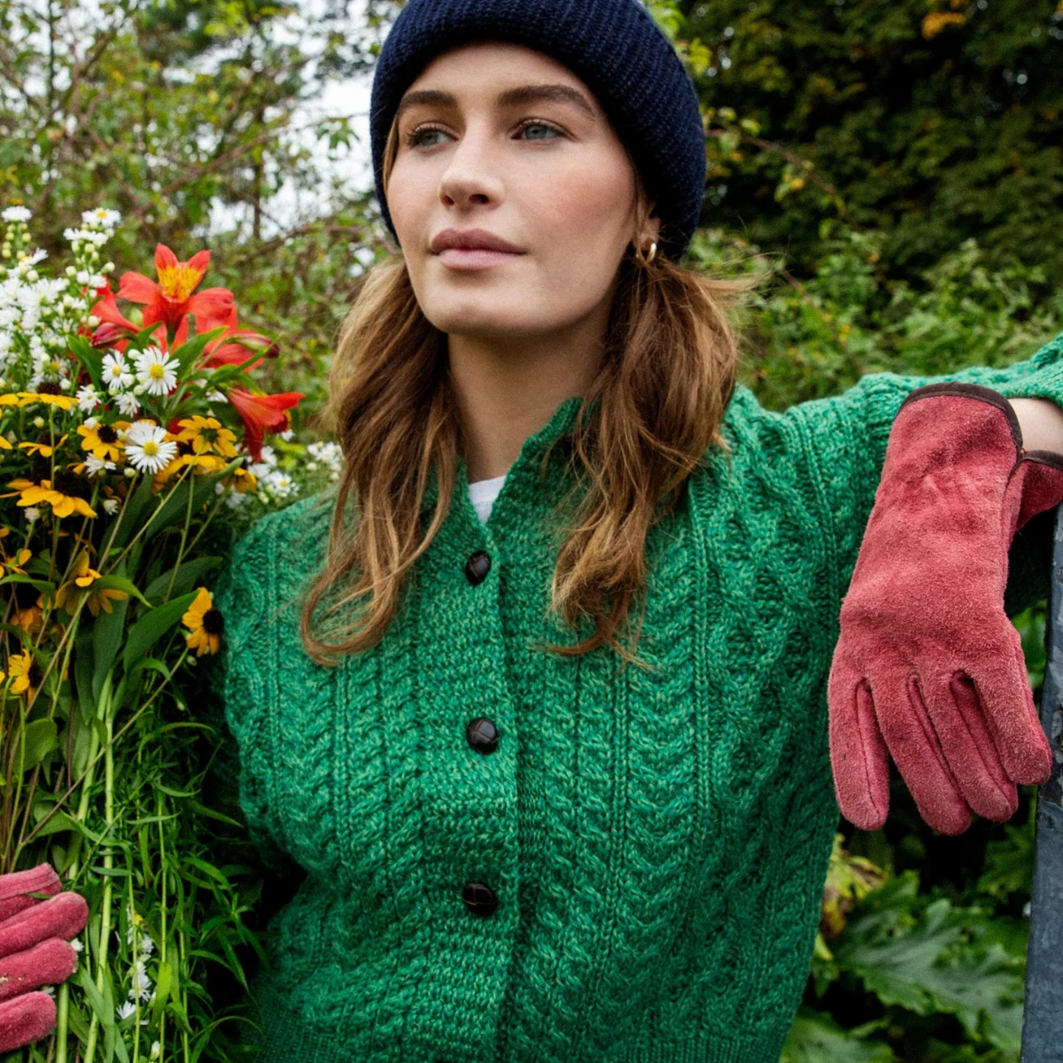 IrelandsEye Clover Cropped Aran Cardigan Green Marl, €129.95