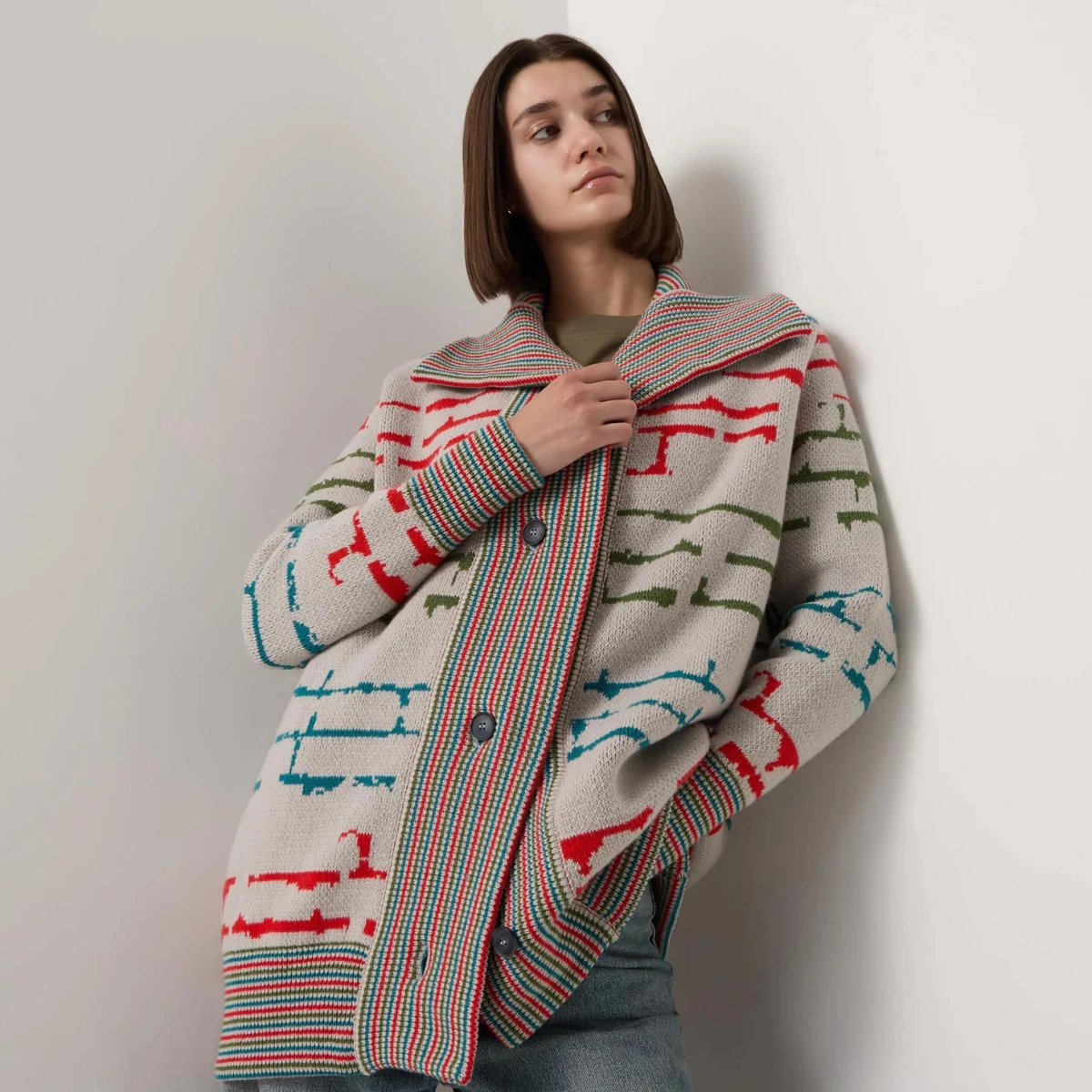Urban Aran Graphic Long Bomber Pale Almond, €495