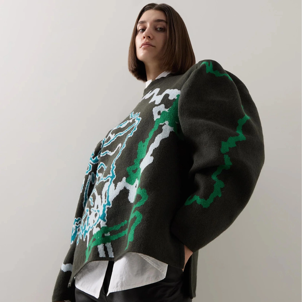 Urban Aran Graphic Barrel-Sleeve Sweater, €375