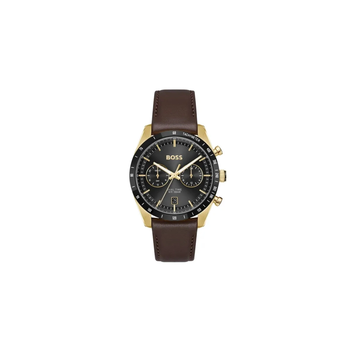 Hugo Boss Tourmaster 41mm Black Dial Quartz Brown Leather Strap Watch, €329