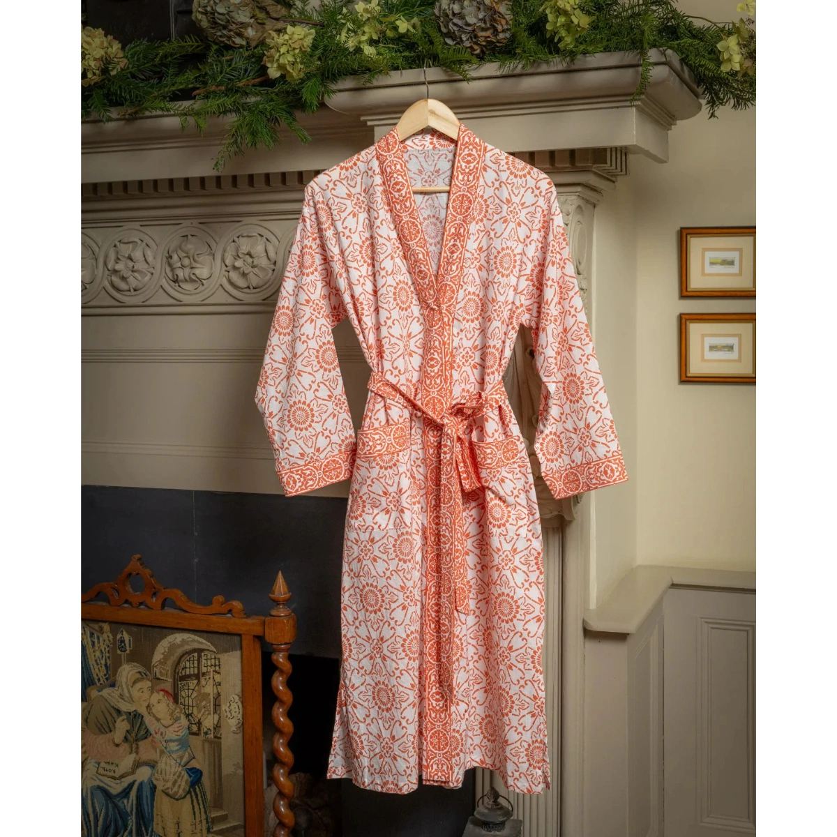 Jim Jams Orange Hand Block Printed Robe, €130
