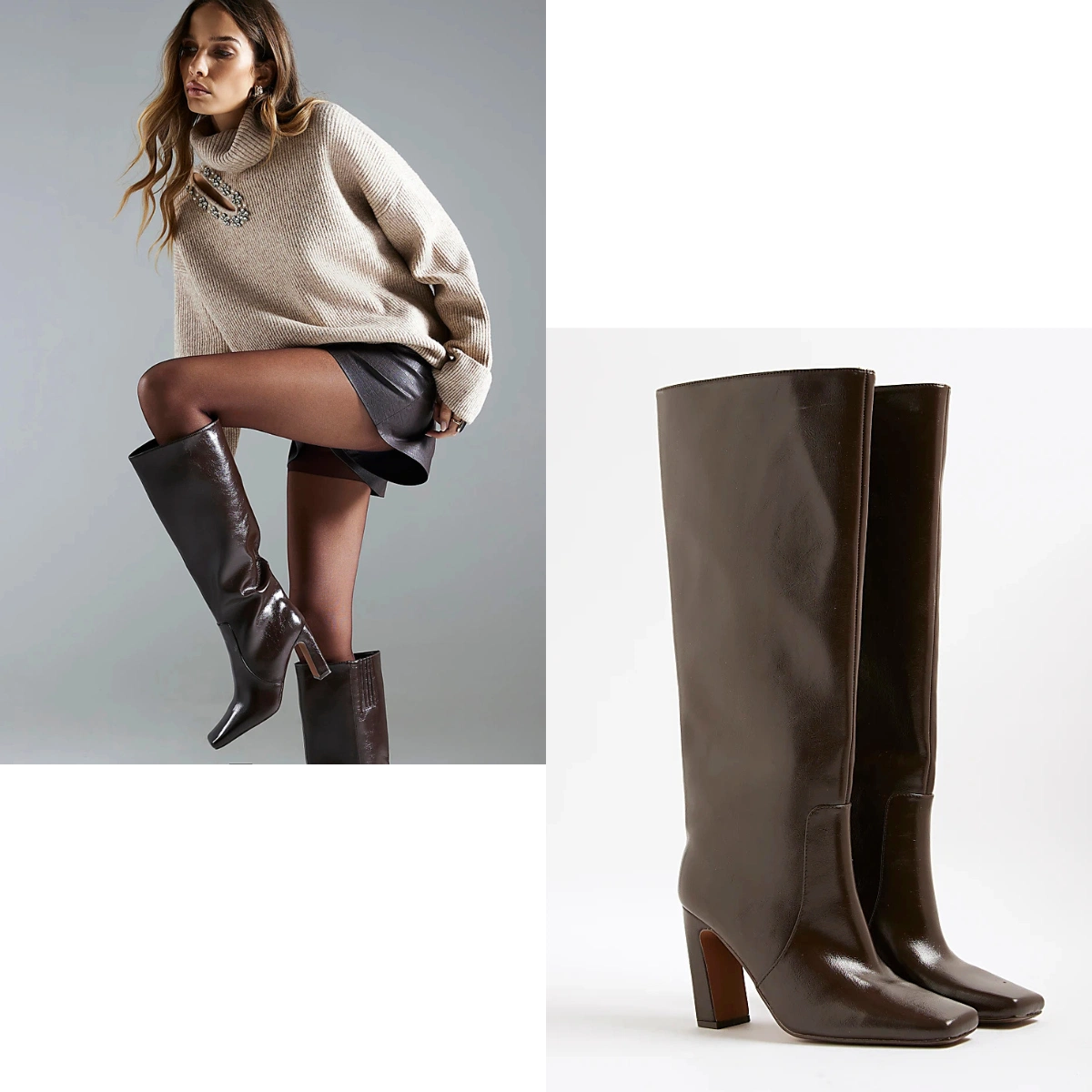 River Island Brown Chisel Toe High Leg Boots, €88