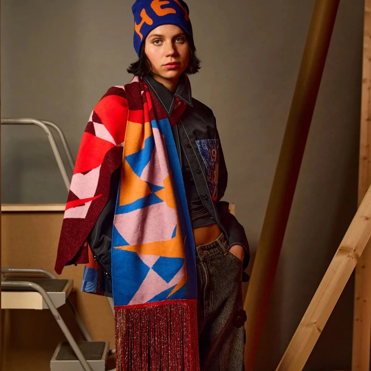 Joanne Hynes Tassel Jacquard Metallic Knit Long Scarf, €45