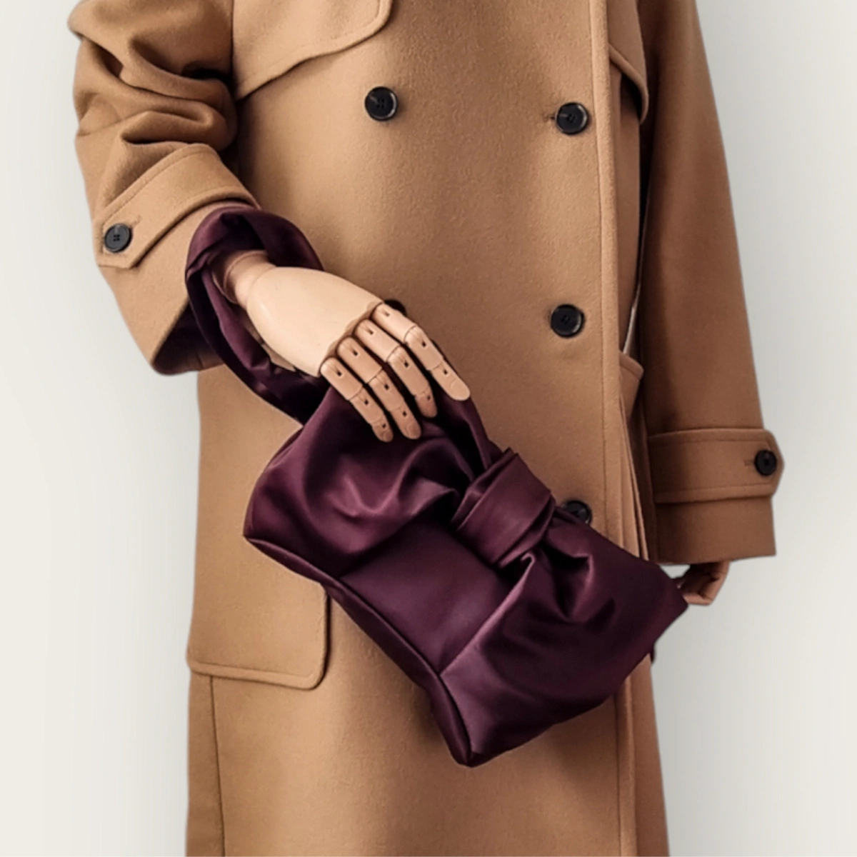 August Night Bow Clutch Bitter Chocolate Satin, €175