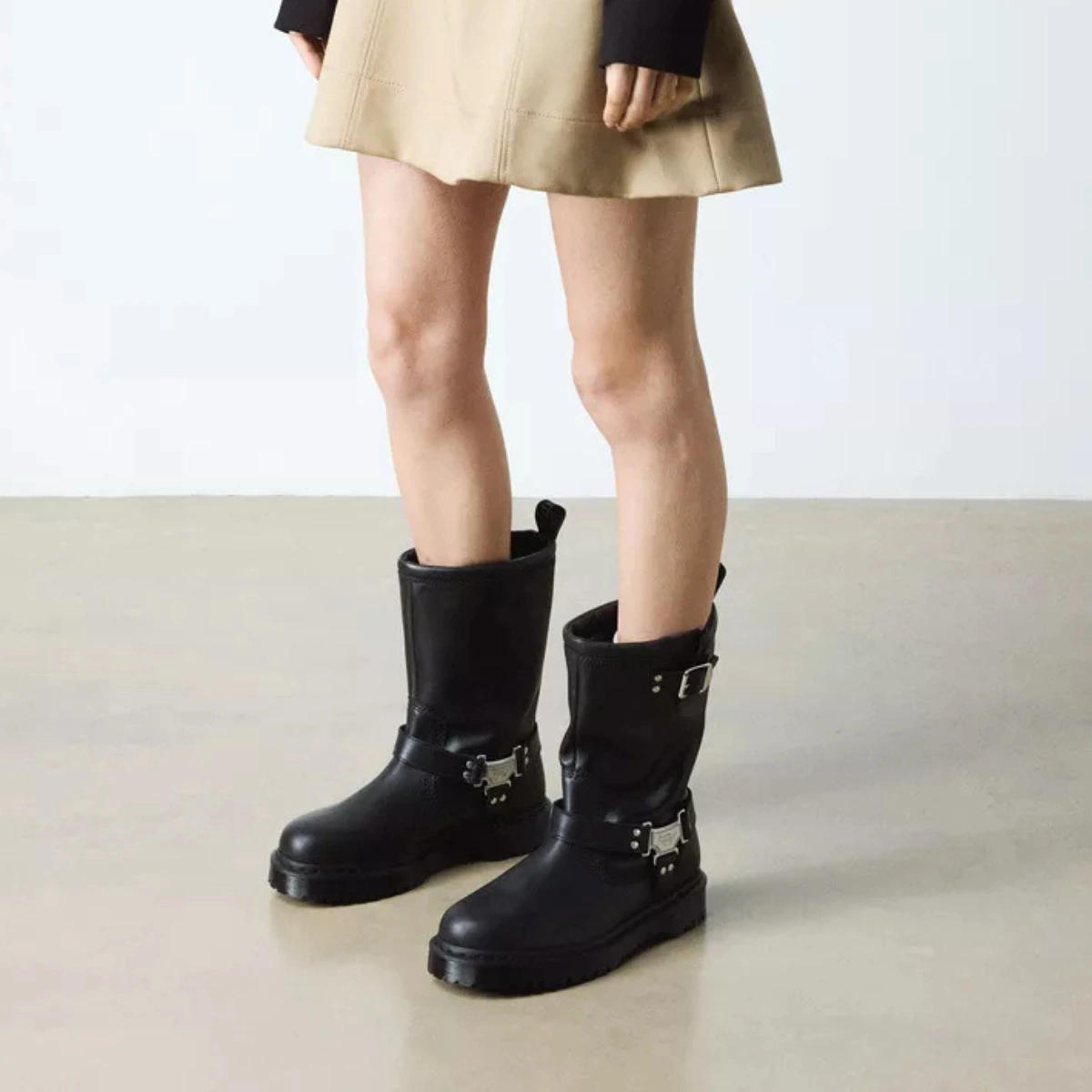 Dr Martens Anistone Tall Leather Biker Boots, €240