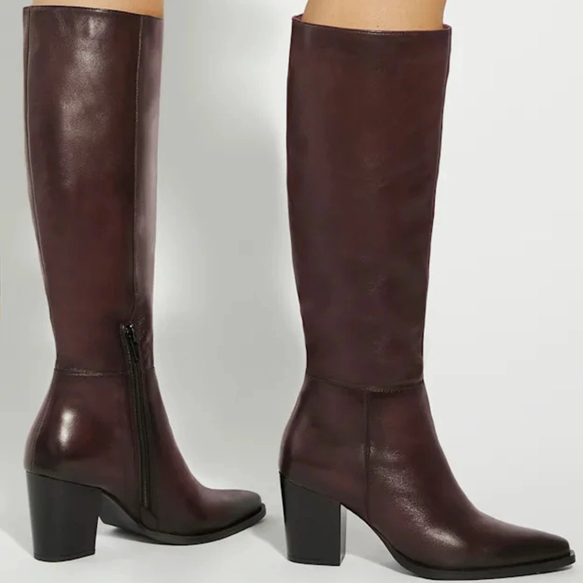 Dune Tenna Leather Block Heel Knee High Boots, €269