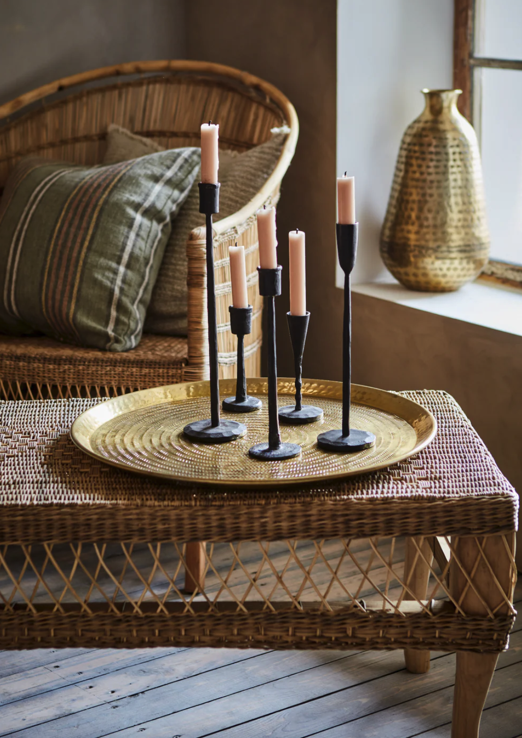 Solenne brass finish round tray, €56, Dwell by Eilish Rickard