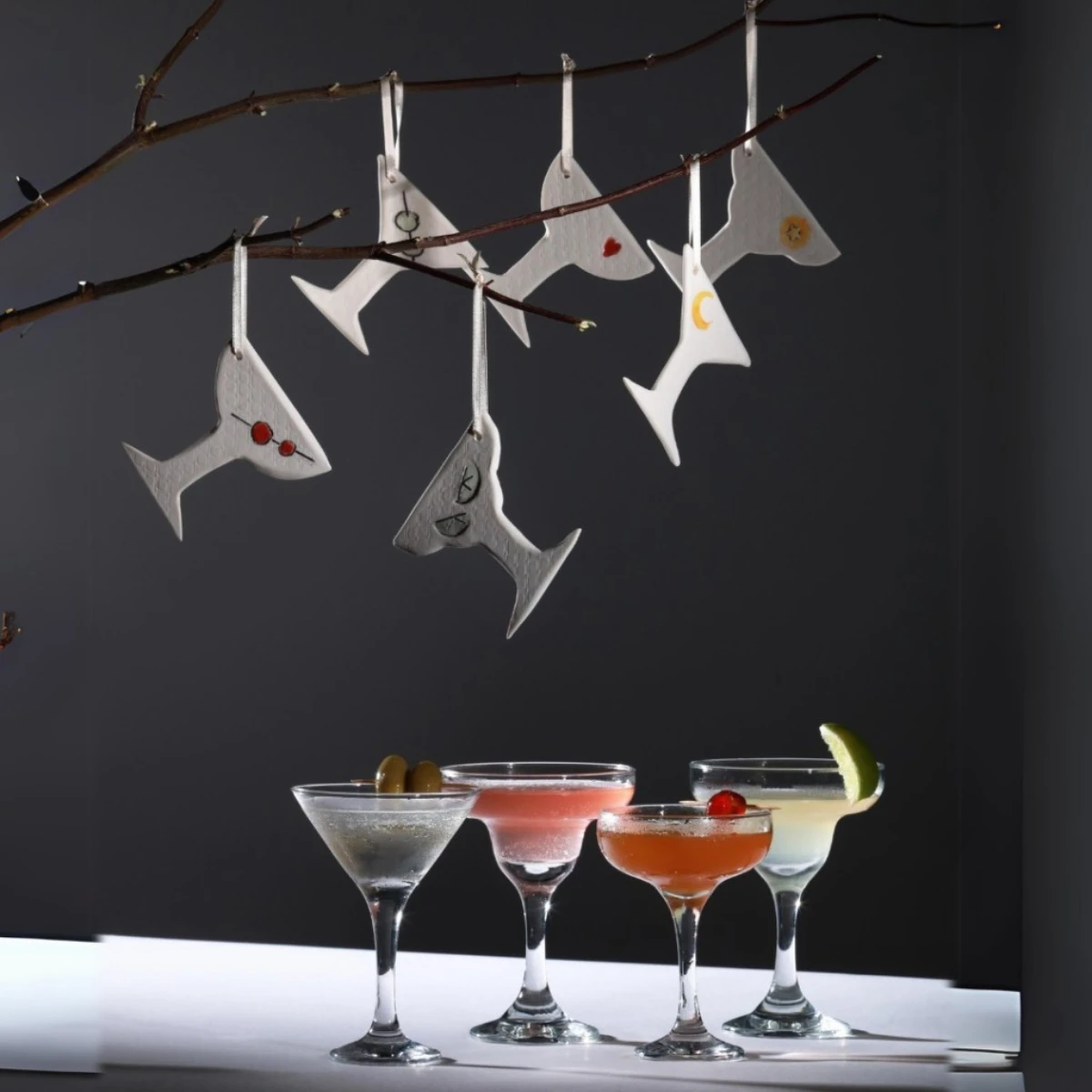 Sarah McKenna Porcelain Cocktail Hanging Ornaments, Set of 3, €56