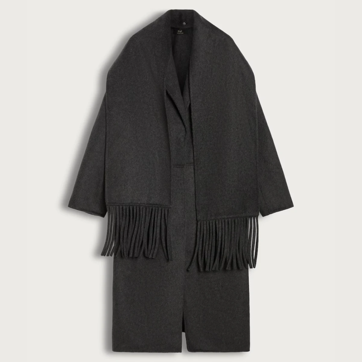 F&F Wool Blend Fringed Scarf Formal Coat in Grey, €79