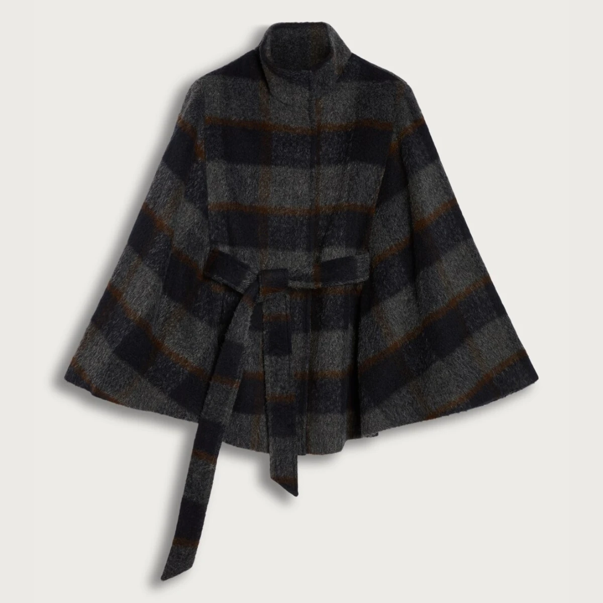 The F&F Edit Check Print Belted Cape with Wool in Multi Blue, €63