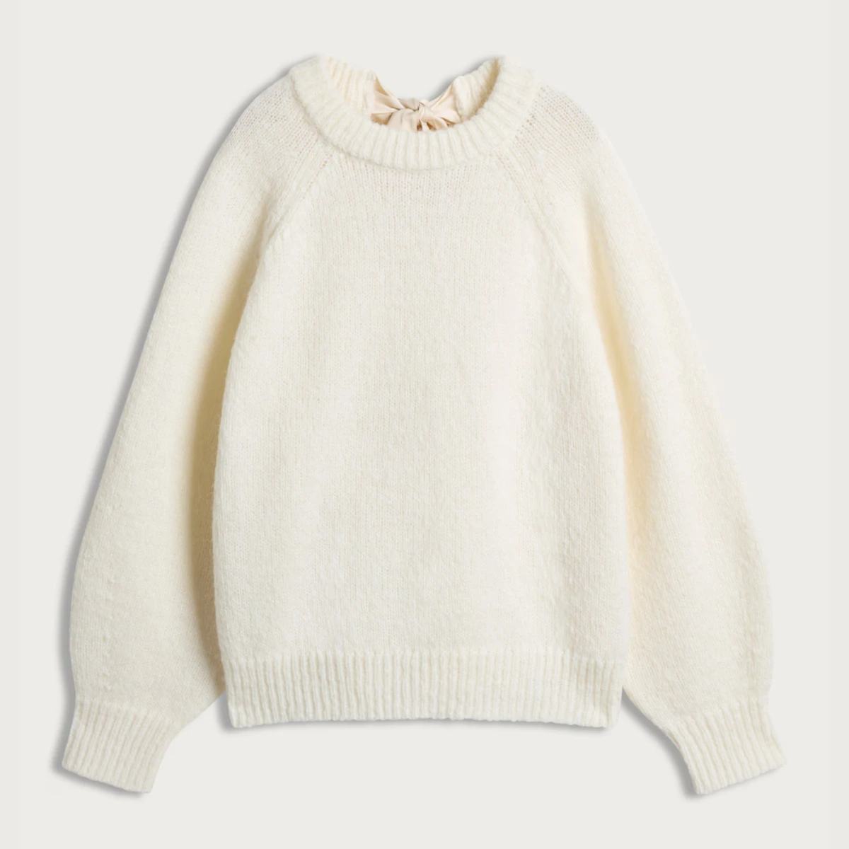 F&F Knitted Satin Bow Back Jumper in Cream, €34