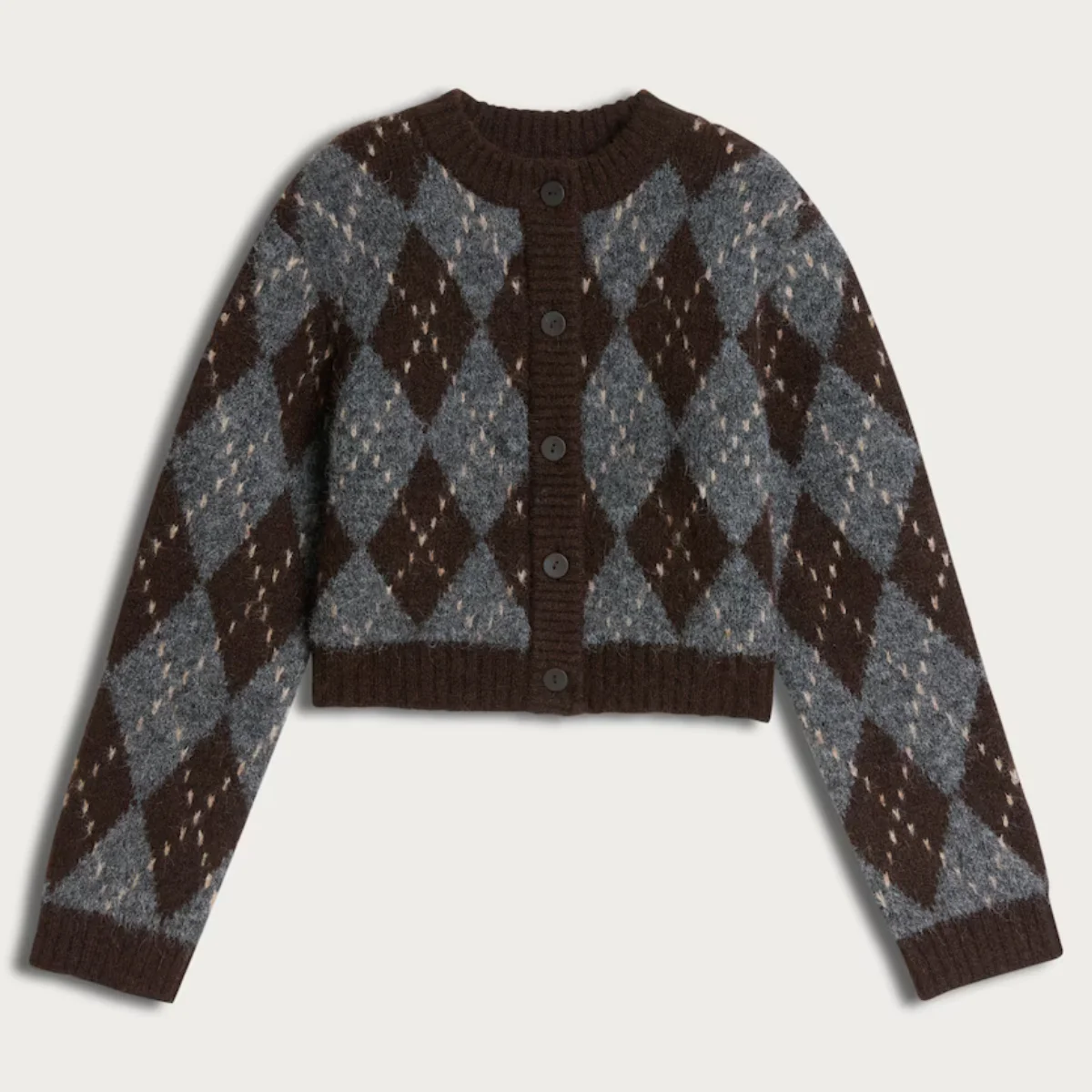 F&F Textured Argyle Button Front Cardigan with Wool in Chocolate, €32
