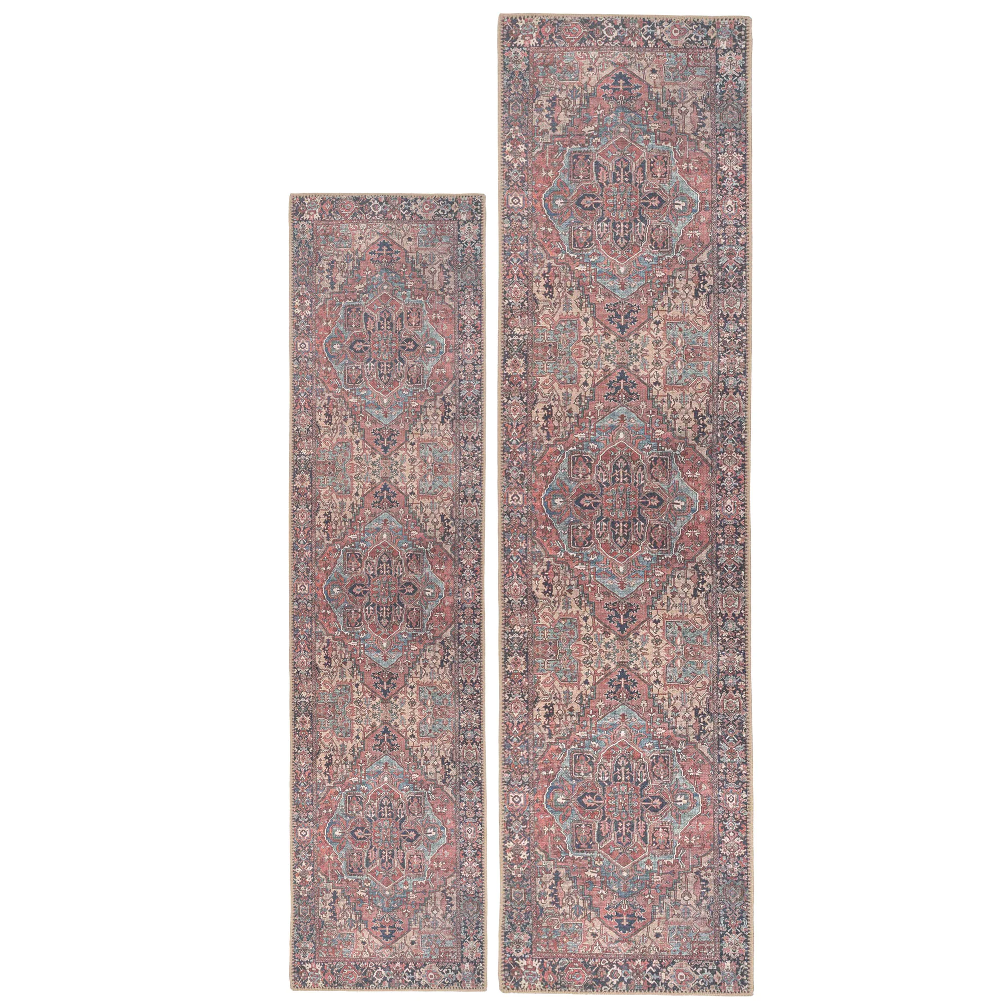 Flatwoven Washable Red Distressed Traditional Runner - Savanna, from €85