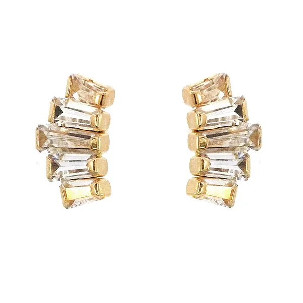 9K Yellow Gold Baguette White Cubic Zirconia Stud Earrings