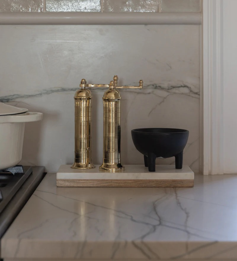 Salt & pepper brass mills set, €145, Dwell by Eilish Rickard Interiors