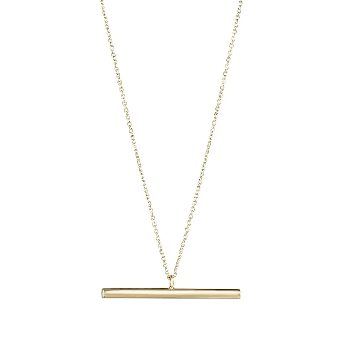 9k Gold T-Bar Pendant Necklace
