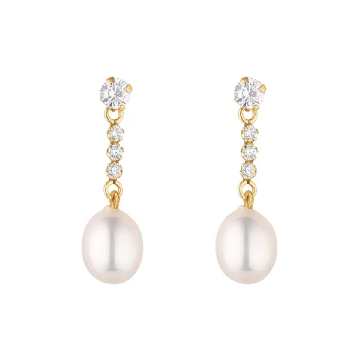 9K Yellow Gold Cubic Zirconia & Pearl Drop Earrings
