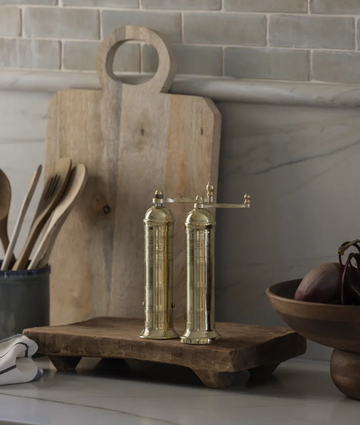 Salt & pepper brass mills set, €116, Dwell by Eilish Rickard Interiors