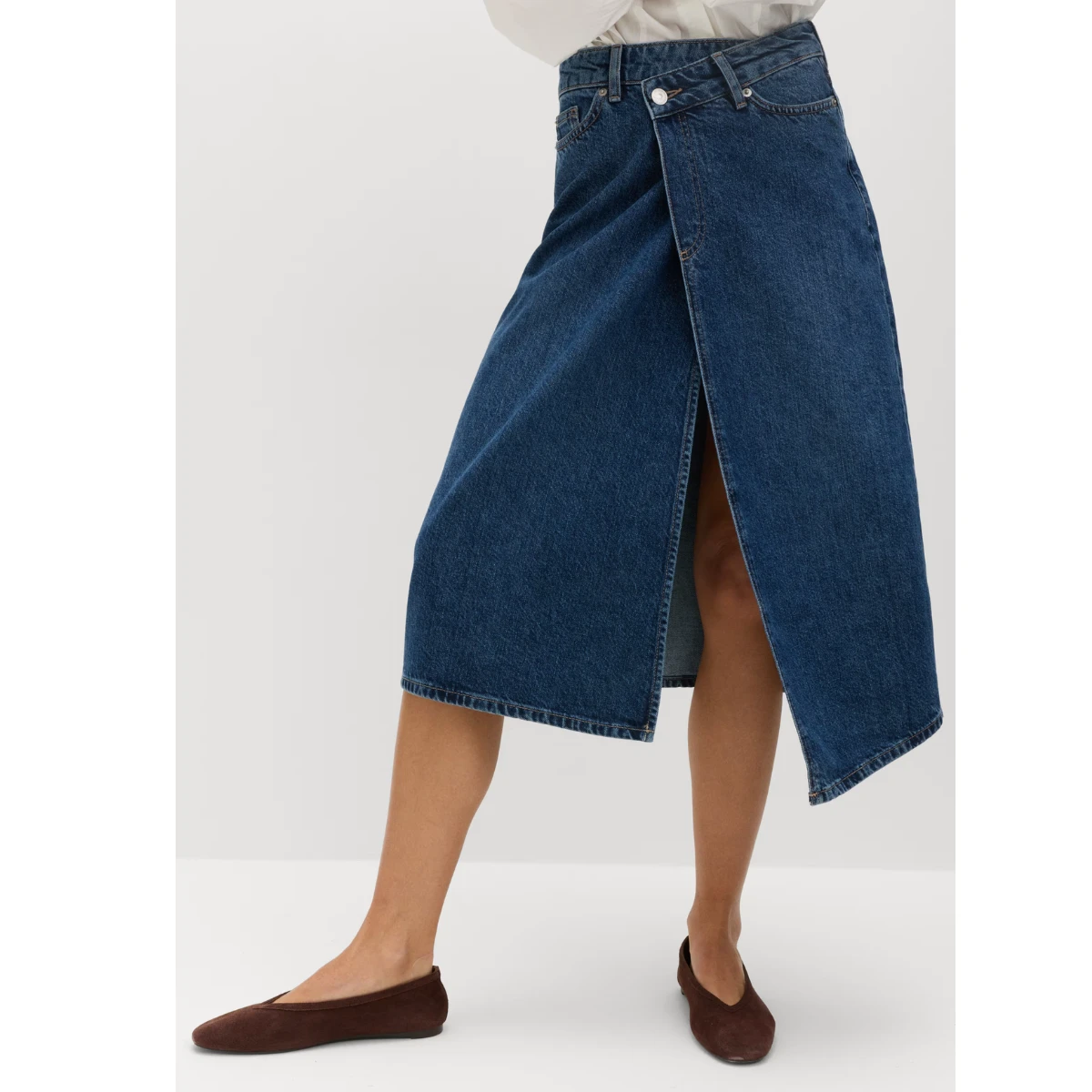 M&S Pure Cotton Denim Asymmetric Midi Wrap Skirt, €52