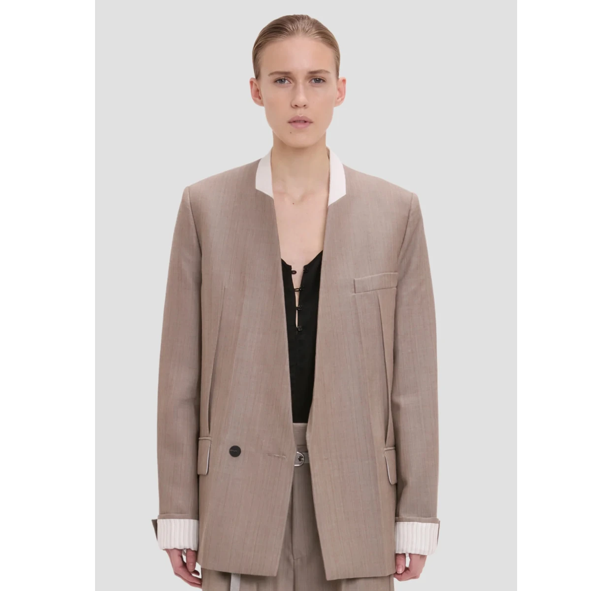 Victoria Beckham Collarless Jacket In Limestone, €1,490