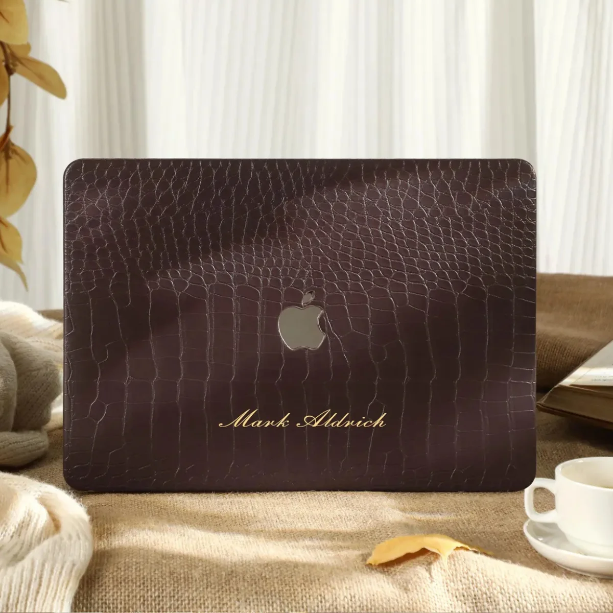 Dark Brown Crocodile Print Personalized Leather Macbook Case, €27.16