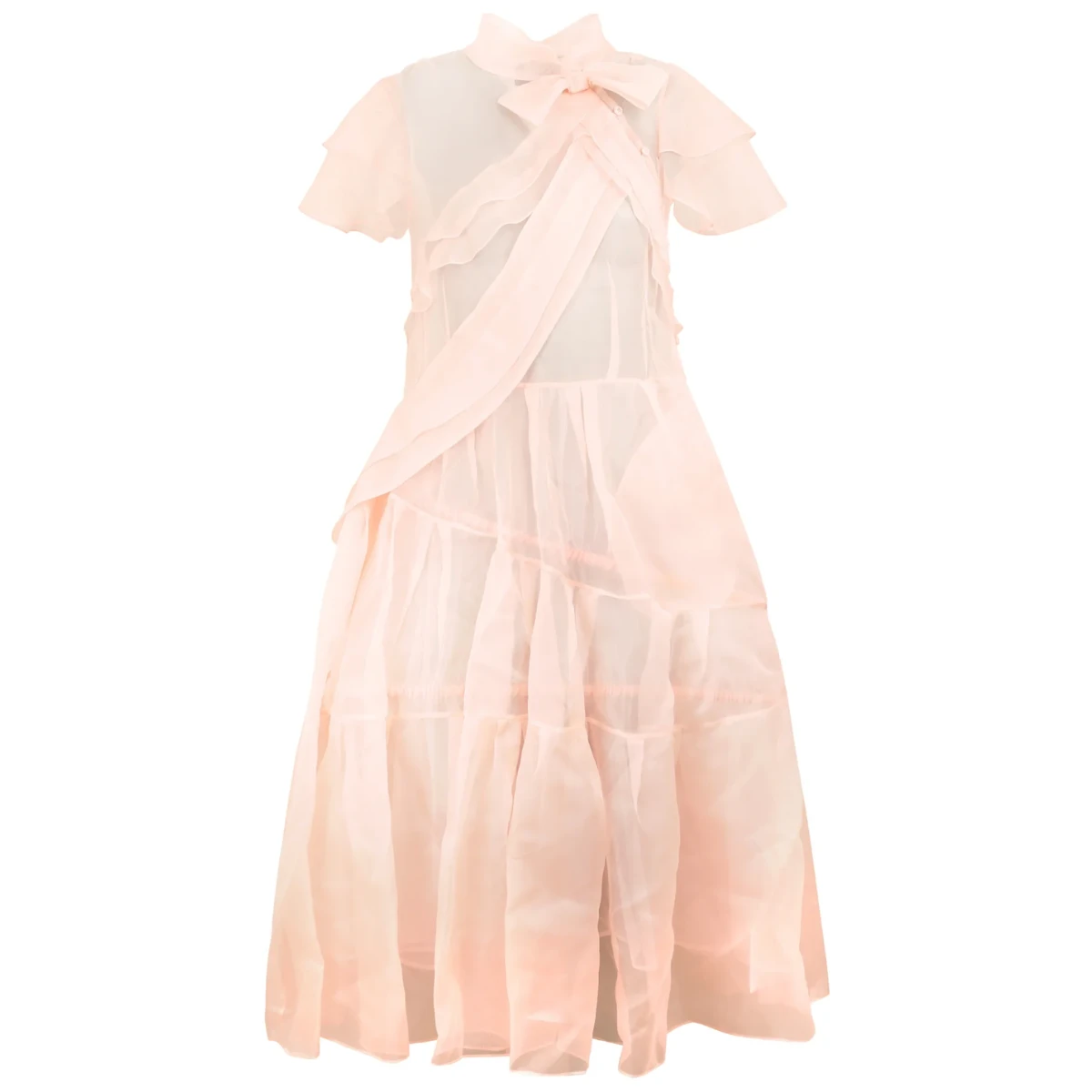 Simone Rocha Sheer Bow Sash Split Hoop Flounce Dress, €2,395