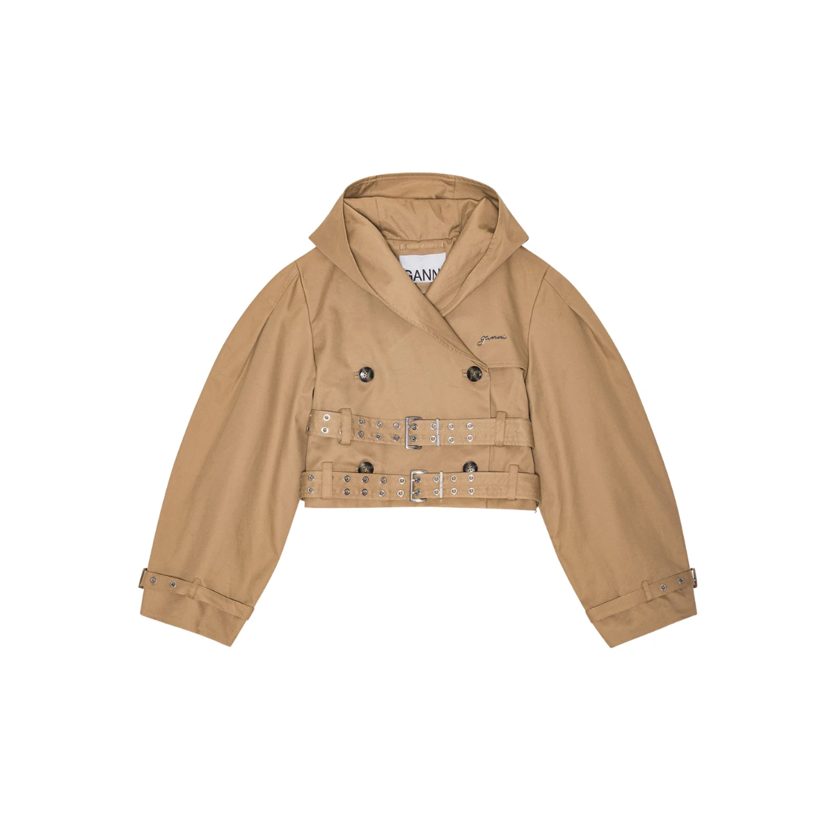 Ganni camel bonded short trench, €495