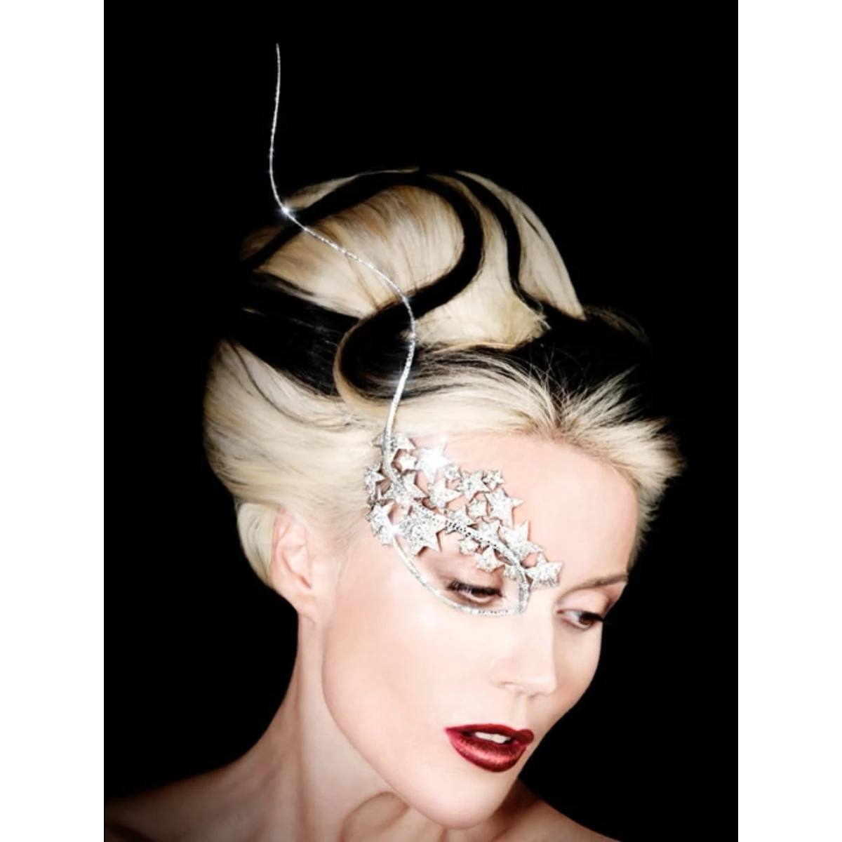 Daphne Guinness in a diamond eye mask, photographed by Philip Treacy.