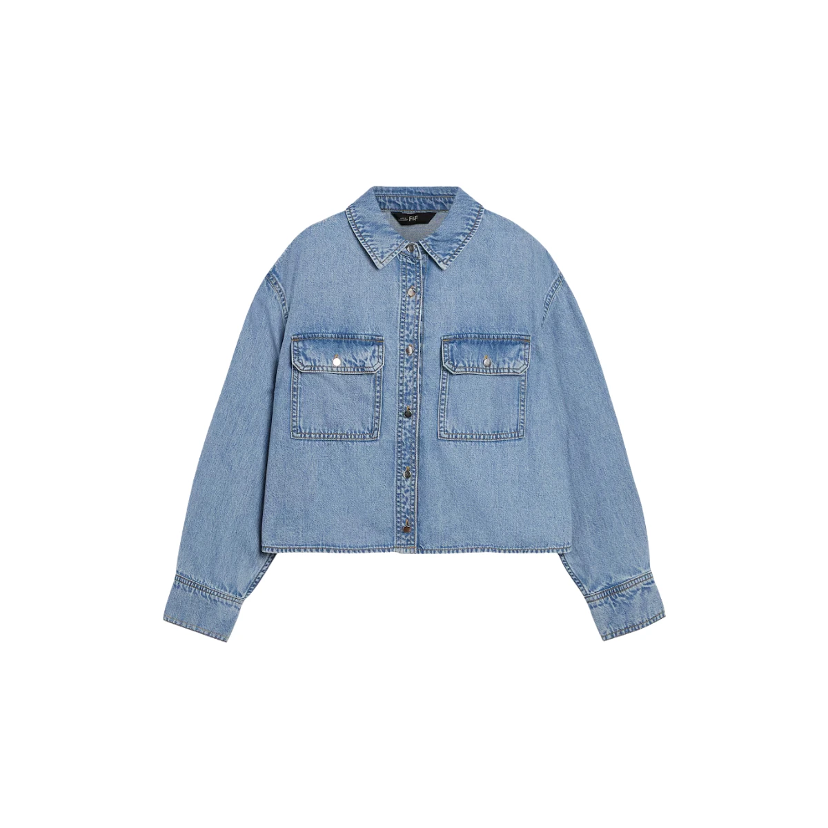The F&F Edit Cotton Rich Denim Button Up Long Sleeved Shirt in Blue, €29
