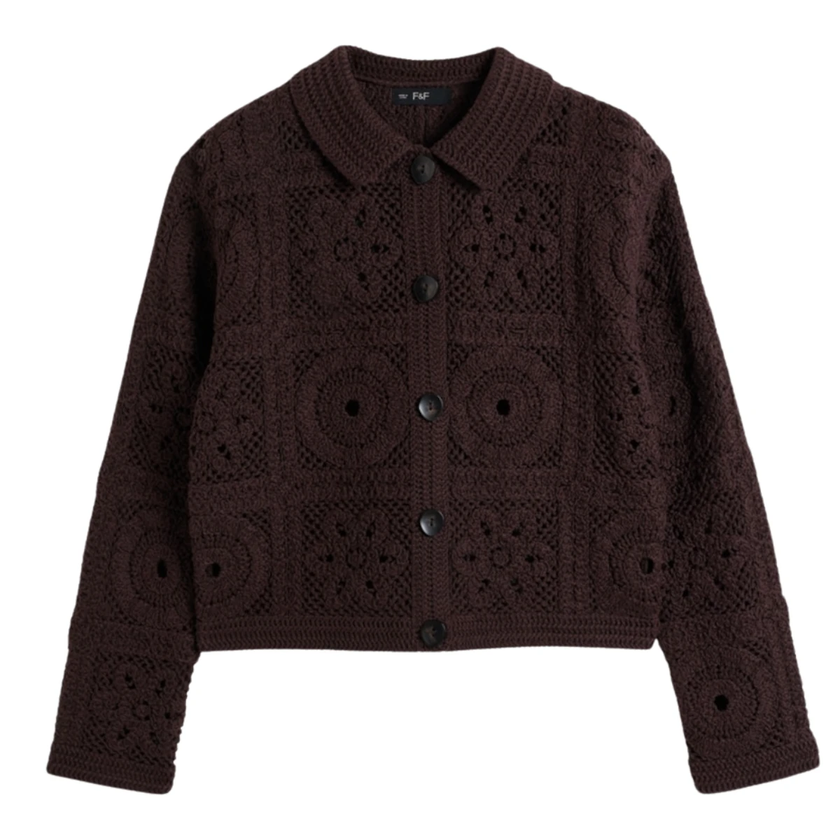 F&F Cotton Rich Collared Button Up Cardigan in Chocolate