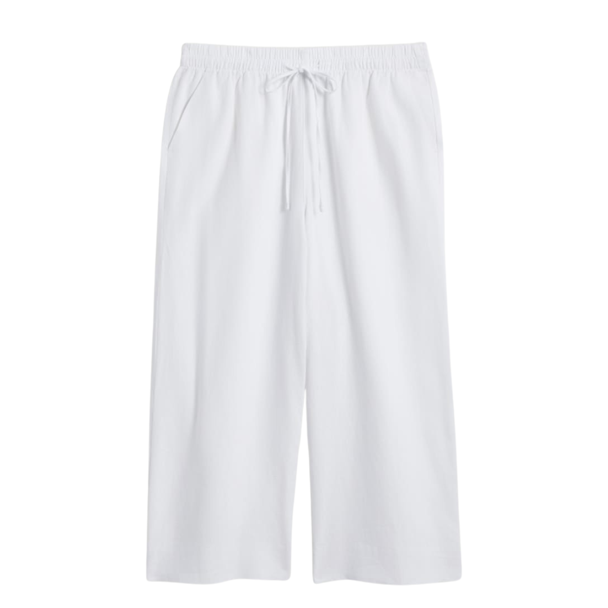 F&F Linen Rich Wide Leg Cropped Drawstring Trousers in White