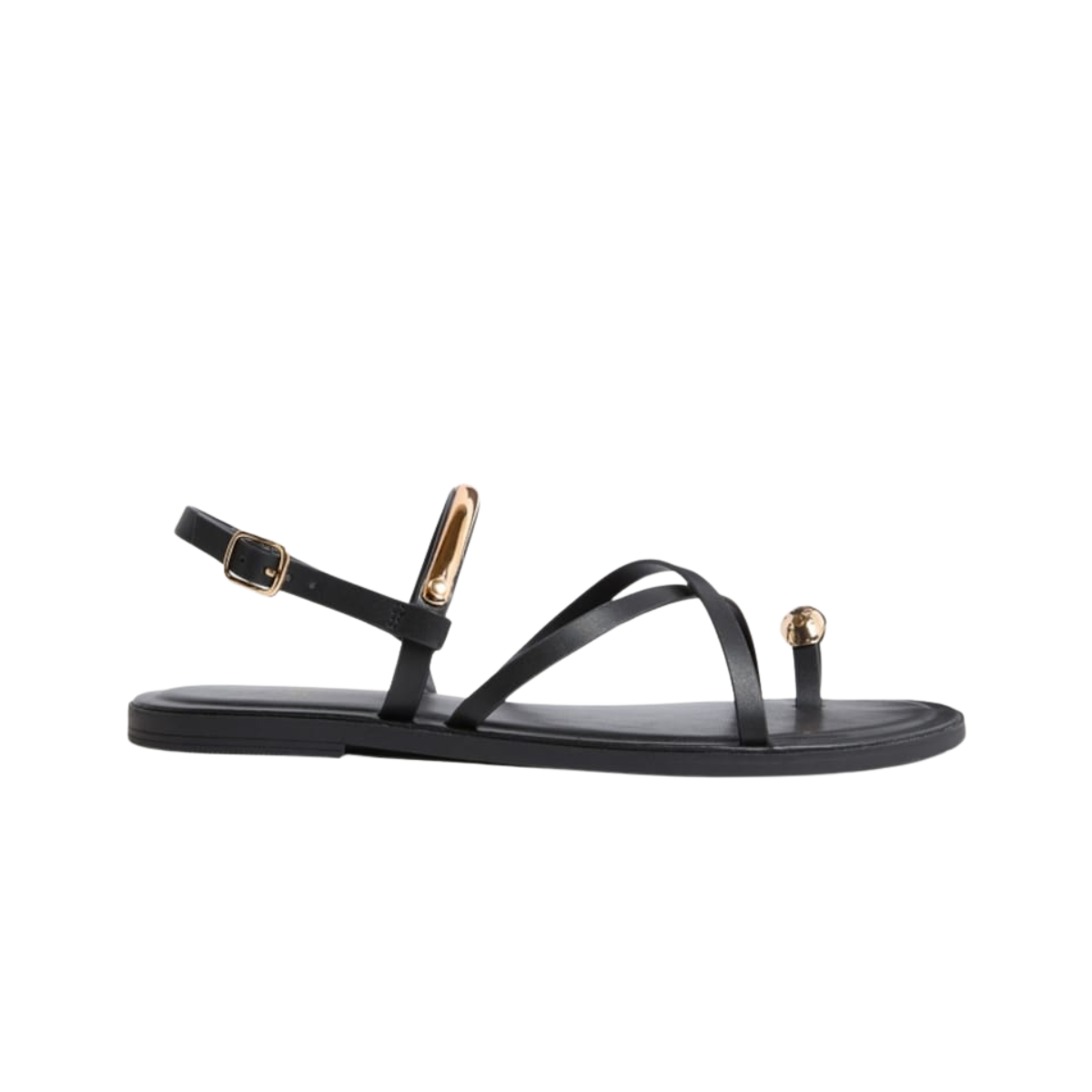 F&F Metallic Detail Strappy Toe Ring Sandals in Black