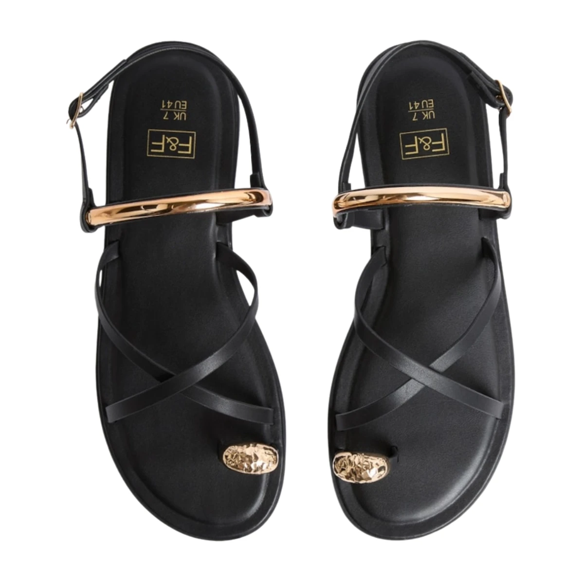 F&F Metallic Detail Strappy Toe Ring Sandals in Black