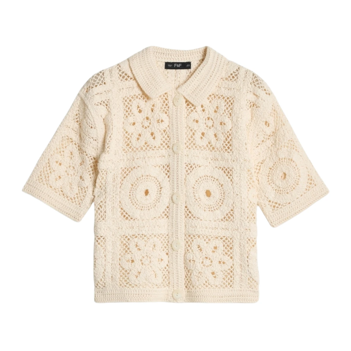 F&F Cotton Rich Open Knit Cardigan in Neutral