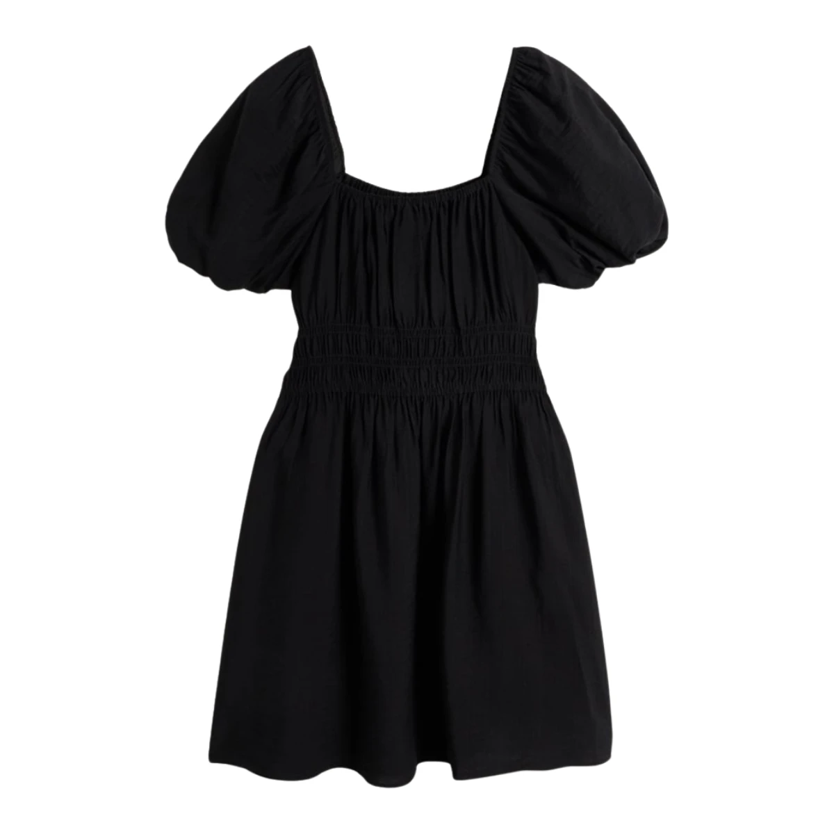 F&F Smocked Puff Sleeved Mini Dress in Black
