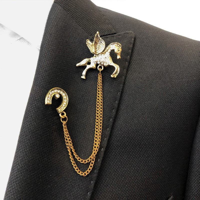 PAMONI Jewelled Pegasus Chain Lapel Pin