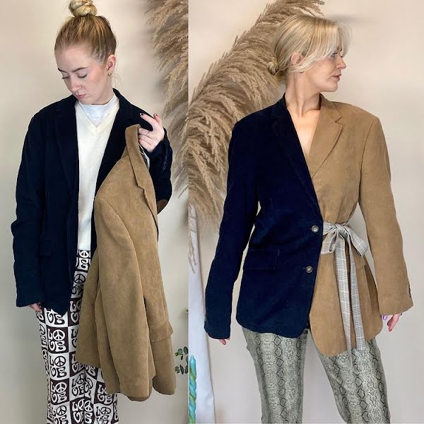 woman modelling reworked jacket