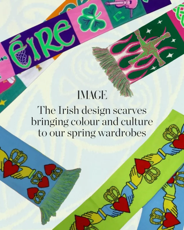 Irish design scarves are having a bit of a moment, aren’t they? The warm and woolly football scarf-adjacent style has had a modern makeover, and there are many different iterations employing the symbols of Ireland old and new to make each piece sing.

From Celtic swirls inspired by the Neolithic rock carvings and iconography of the winter solstice to Brigid’s day crosses, glorious pints and slogans from beloved shows, these designs are giving new life to Irish culture and making us look good in the process.

Click the #linkinbio to find our favourite Irish design scarves??